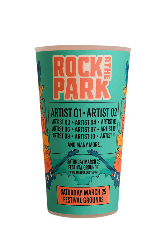 Custom Printed Festival Pint Cups – Reusable Full Colour Plastic Glasses Standard 6 Week