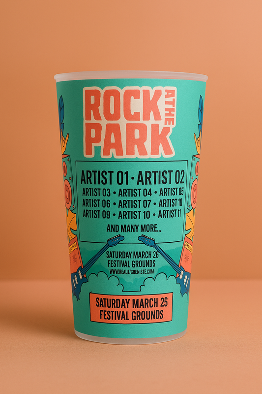 Custom Printed Festival Pint Cups – Reusable Full Colour Plastic Glasses Standard 6 Week