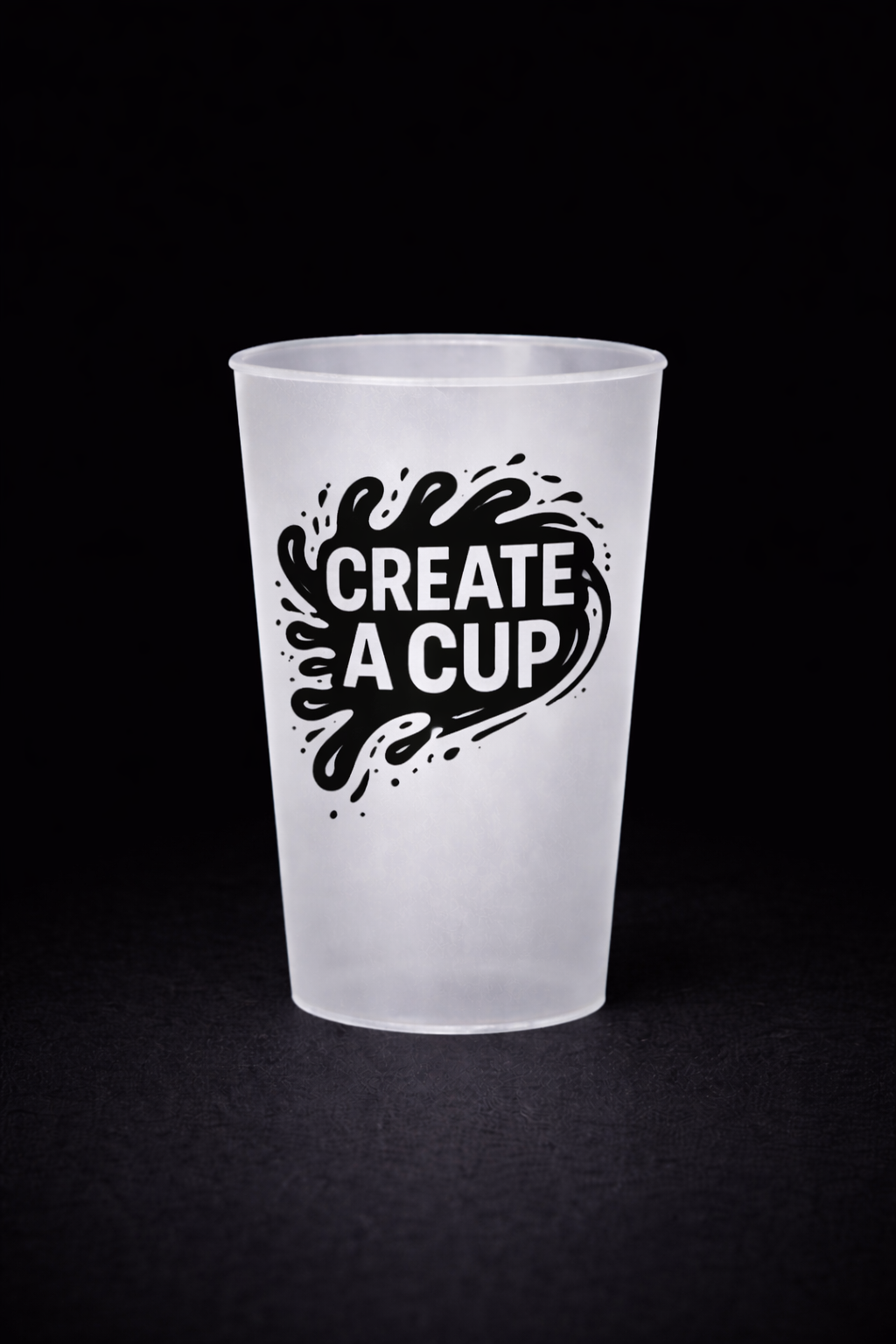 Reusable branded cup with Create A Cup logo and single-colour IML print