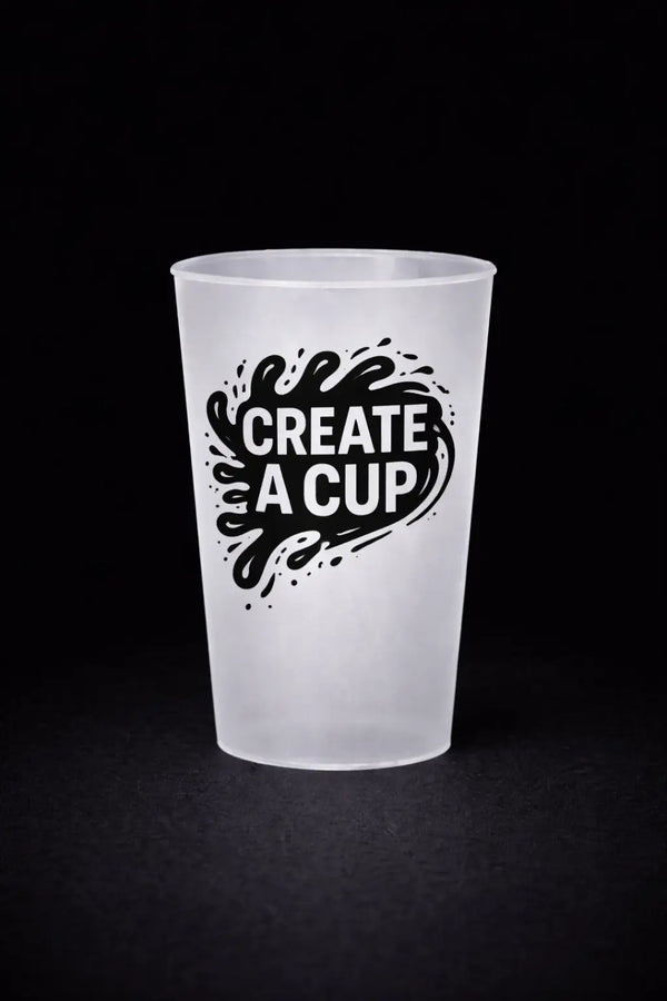 Reusable branded cup with Create A Cup logo and single-colour IML print